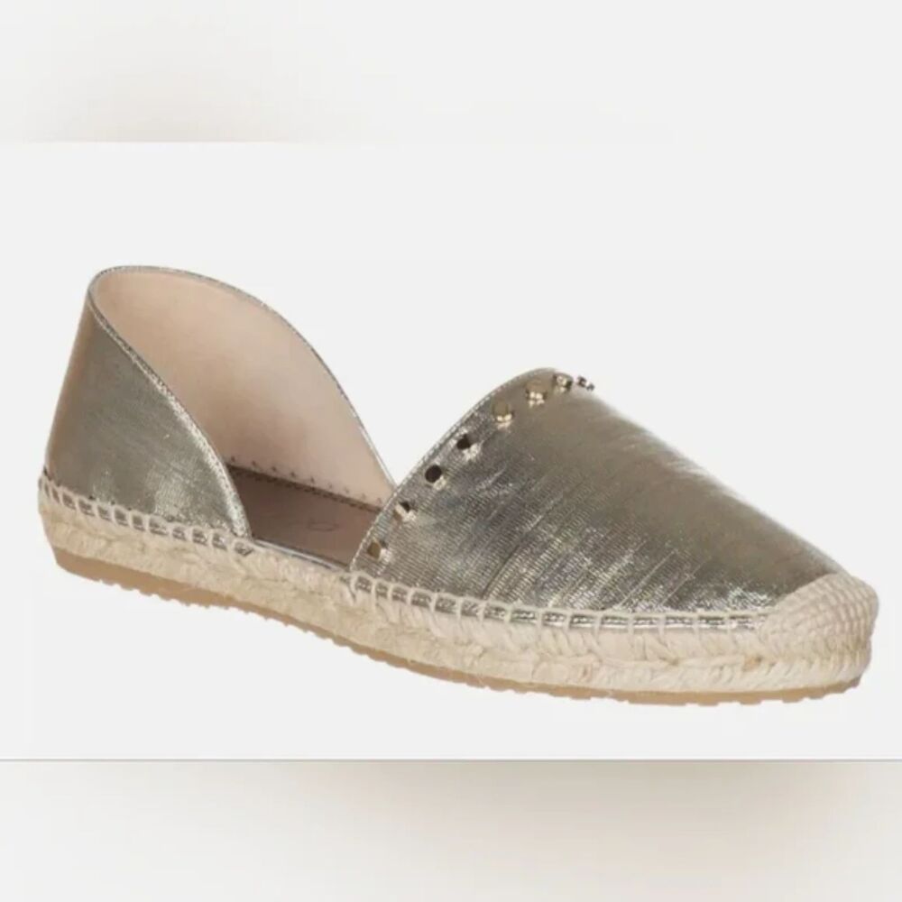 Jimmy Choo Women's Golden Metallic Lame 'Dreya' Espadrille Flats Shoes 39.5